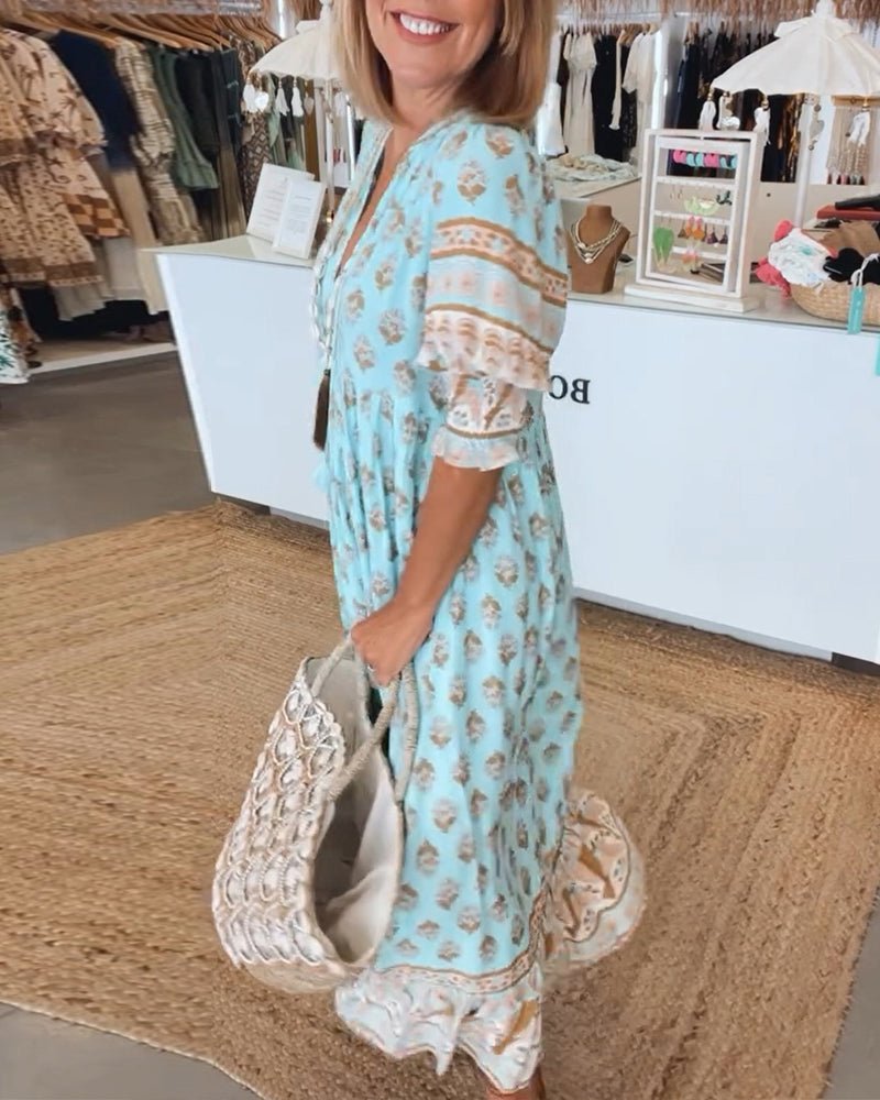 Signe™ - Chic blomstret kjole med V-hals