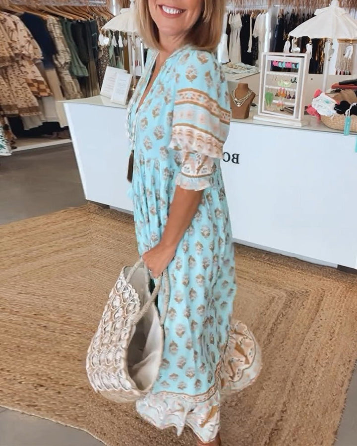 Signe™ - Chic blomstret kjole med V-hals