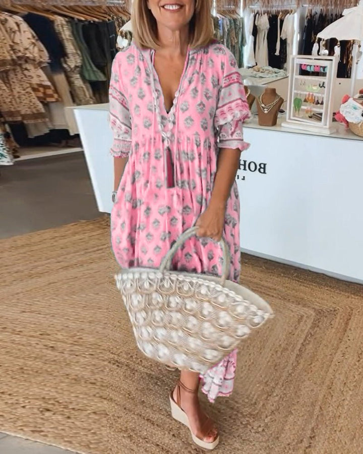 Signe™ - Chic blomstret kjole med V-hals