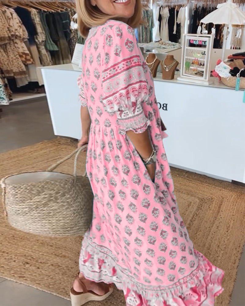 Signe™ - Chic blomstret kjole med V-hals