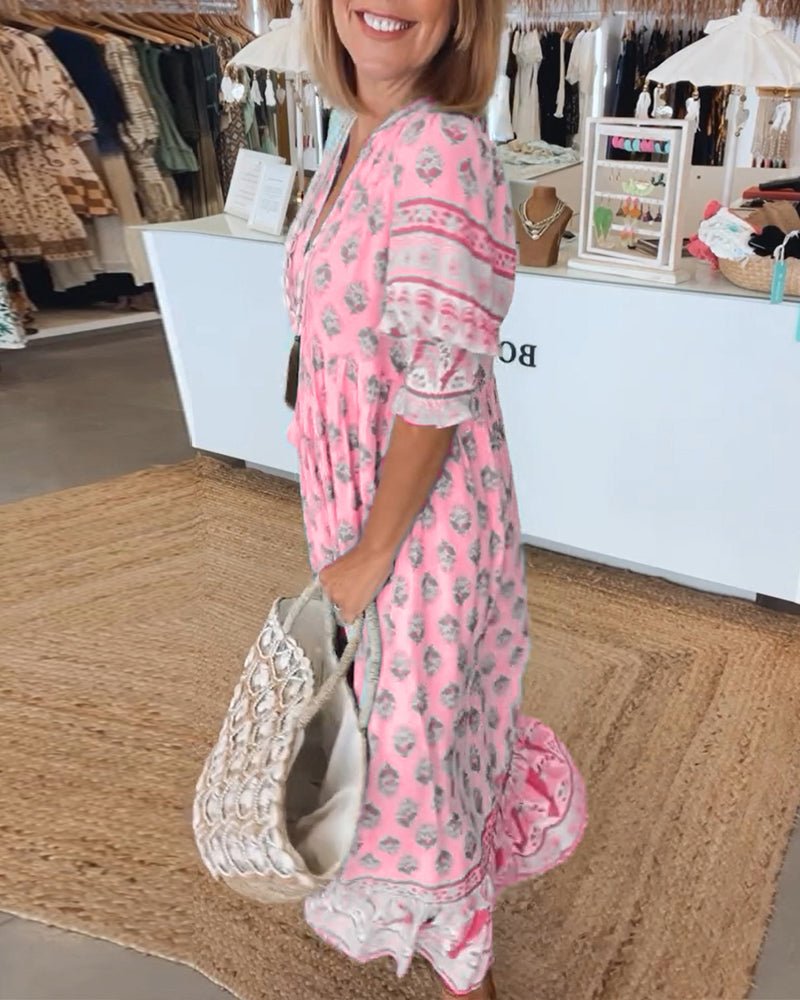 Signe™ - Chic blomstret kjole med V-hals
