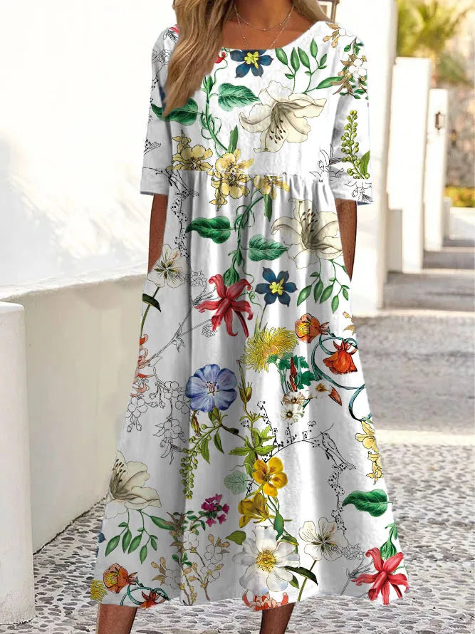 Bodil™ - Blomsterprint Kjole med Mavedækning