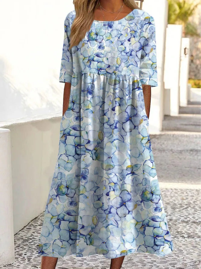 Bodil™ - Blomsterprint Kjole med Mavedækning