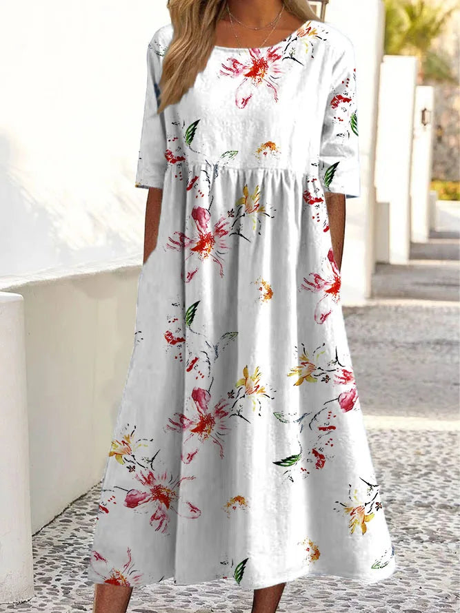 Bodil™ - Blomsterprint Kjole med Mavedækning