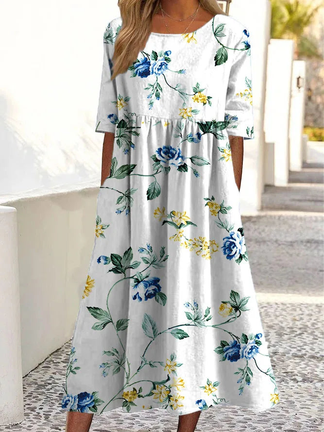 Bodil™ - Blomsterprint Kjole med Mavedækning