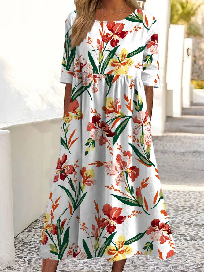 Bodil™ - Blomsterprint Kjole med Mavedækning