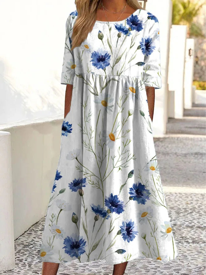 Bodil™ - Blomsterprint Kjole med Mavedækning